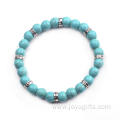 Women 2016 Natural 24 Round Beads Turquoise Gemstone 8 Alloy Bracelet